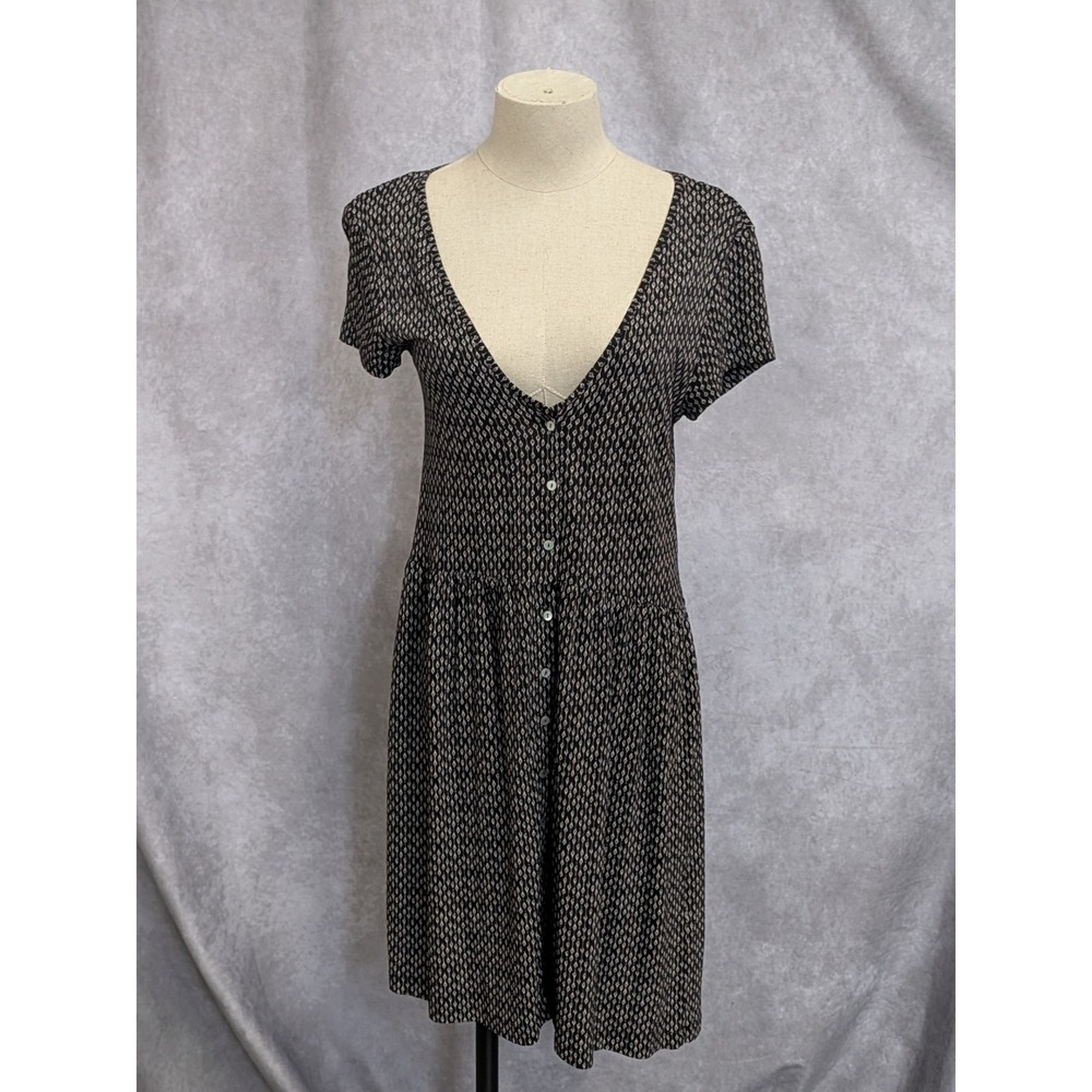 HM Basics Womens XS Black Geometric Diamond Print Button Front Mini Dress